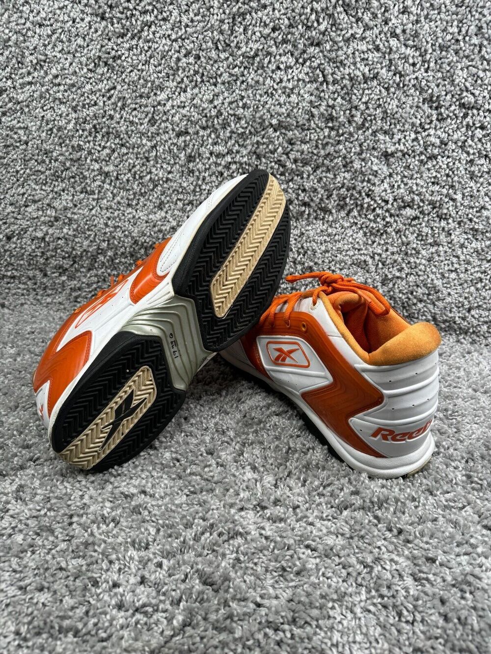 Rebook Mens Size 15 Orange White Casual Running Shoes Lace Up